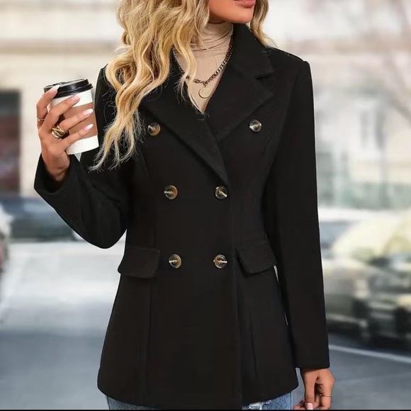 Mademoiselle Jacadi Paris size M black wool blend double breasted lined pea coat - Picture 1 of 16
